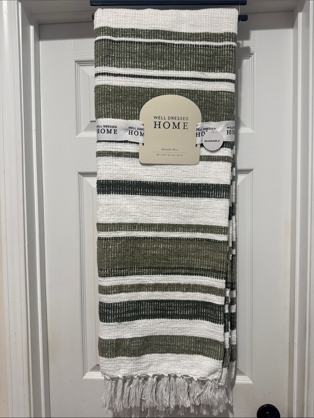WELL DRESSED HOME Green/White Striped Decorative Fringed Throw - 50"x 70"